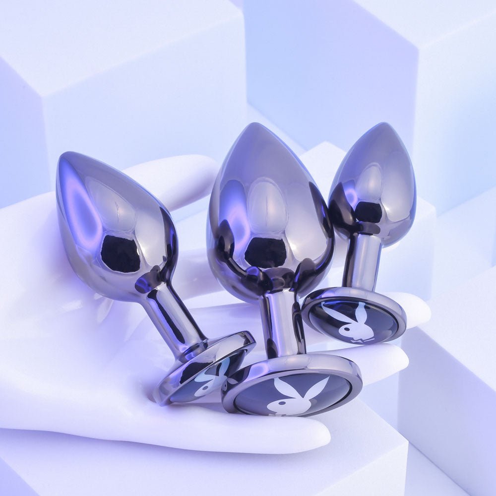 Playboy Pleasure PLEASURE 3 WAYS - Metal Butt Plugs - Set of 3 Sizes - silkandsin