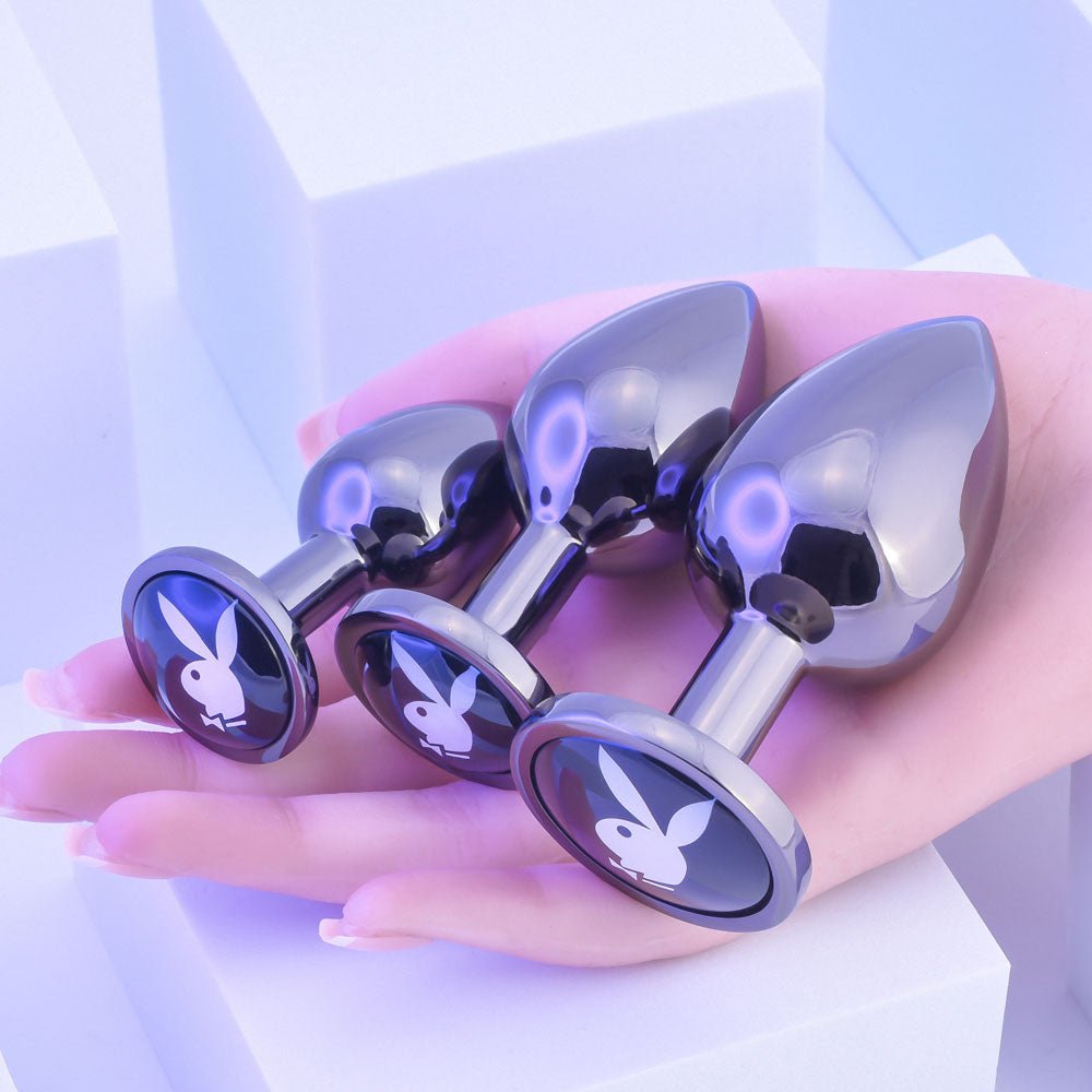 Playboy Pleasure PLEASURE 3 WAYS - Metal Butt Plugs - Set of 3 Sizes - silkandsin