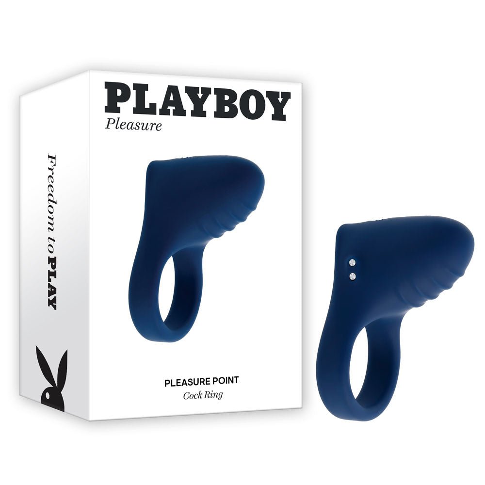 Playboy Pleasure PLEASURE POINT - Blue USB Rechargeable Vibrating Cock Ring - silkandsin
