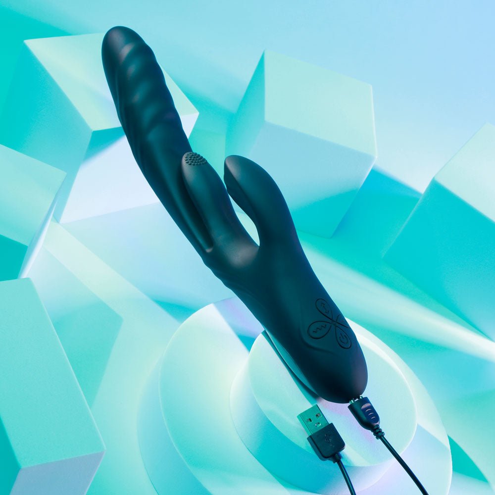 Playboy Pleasure RAPID RABBIT - Black 26.4 cm USB Rechargeable Rabbit Vibrator - silkandsin