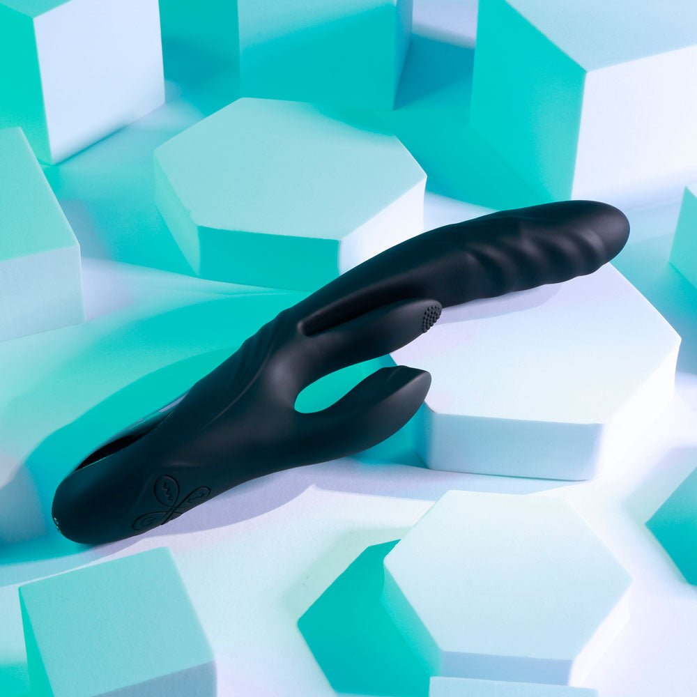 Playboy Pleasure RAPID RABBIT - Black 26.4 cm USB Rechargeable Rabbit Vibrator - silkandsin
