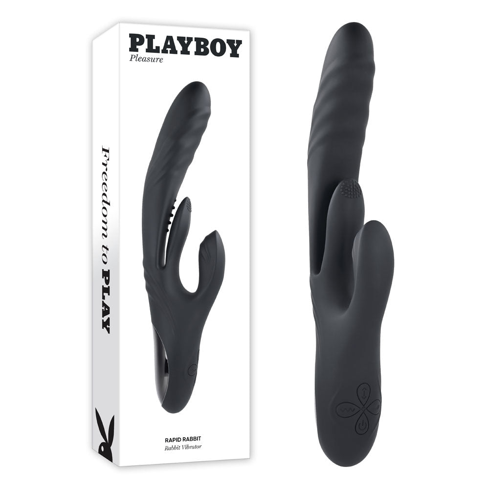 Playboy Pleasure RAPID RABBIT - Black 26.4 cm USB Rechargeable Rabbit Vibrator - silkandsin