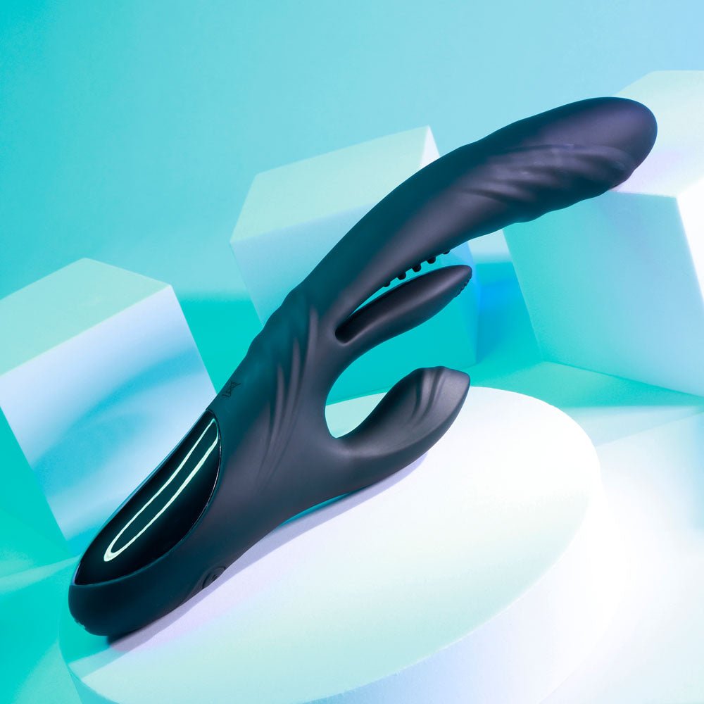 Playboy Pleasure RAPID RABBIT - Black 26.4 cm USB Rechargeable Rabbit Vibrator - silkandsin