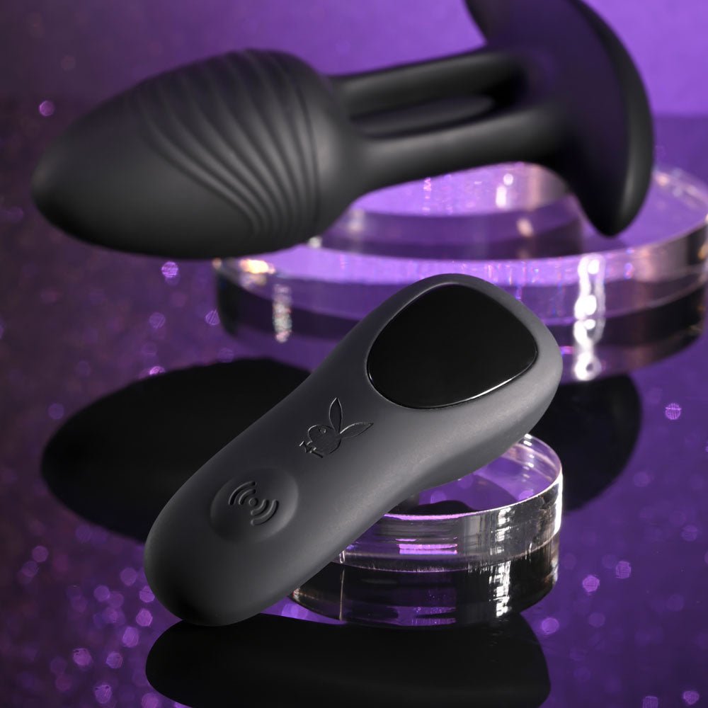 Playboy Pleasure RIM SHOT - Black 11.4 cm USB Rechargeable Vibrating Butt Plug - silkandsin