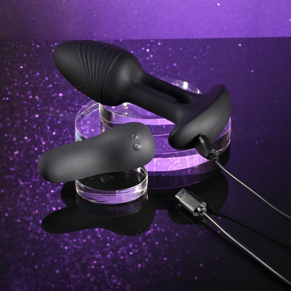 Playboy Pleasure RIM SHOT - Black 11.4 cm USB Rechargeable Vibrating Butt Plug - silkandsin