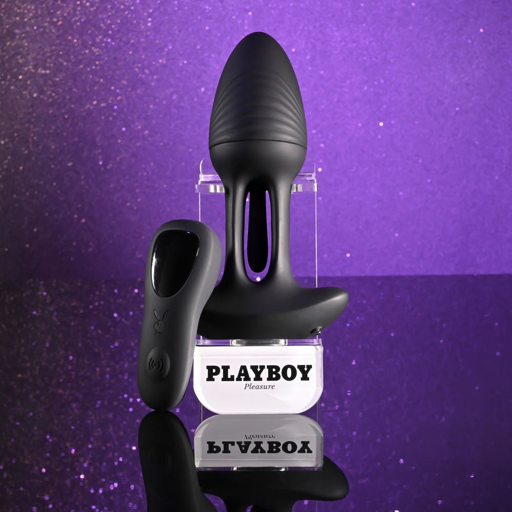Playboy Pleasure RIM SHOT - Black 11.4 cm USB Rechargeable Vibrating Butt Plug - silkandsin