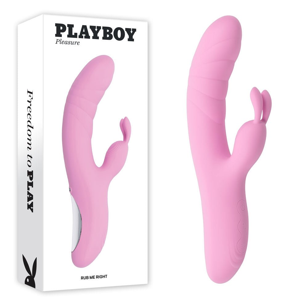 Playboy Pleasure RUB ME RIGHT - Pink 23.2 cm USB Rechargeable Thrusting Rabbit Vibrator - silkandsin