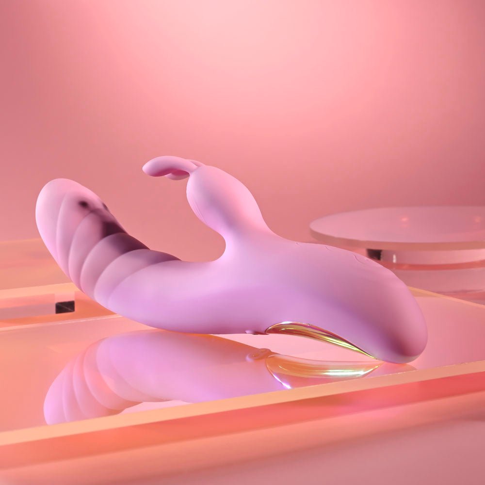 Playboy Pleasure RUB ME RIGHT - Pink 23.2 cm USB Rechargeable Thrusting Rabbit Vibrator - silkandsin