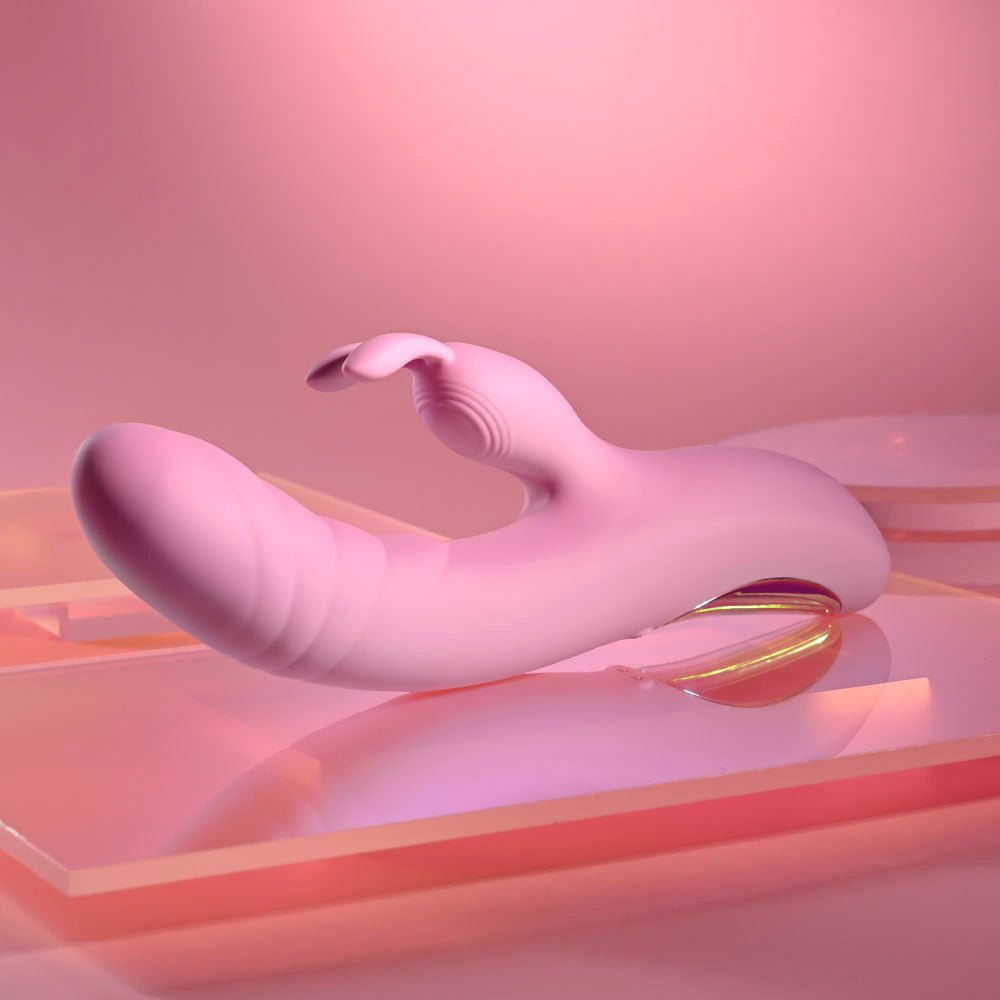 Playboy Pleasure RUB ME RIGHT - Pink 23.2 cm USB Rechargeable Thrusting Rabbit Vibrator - silkandsin