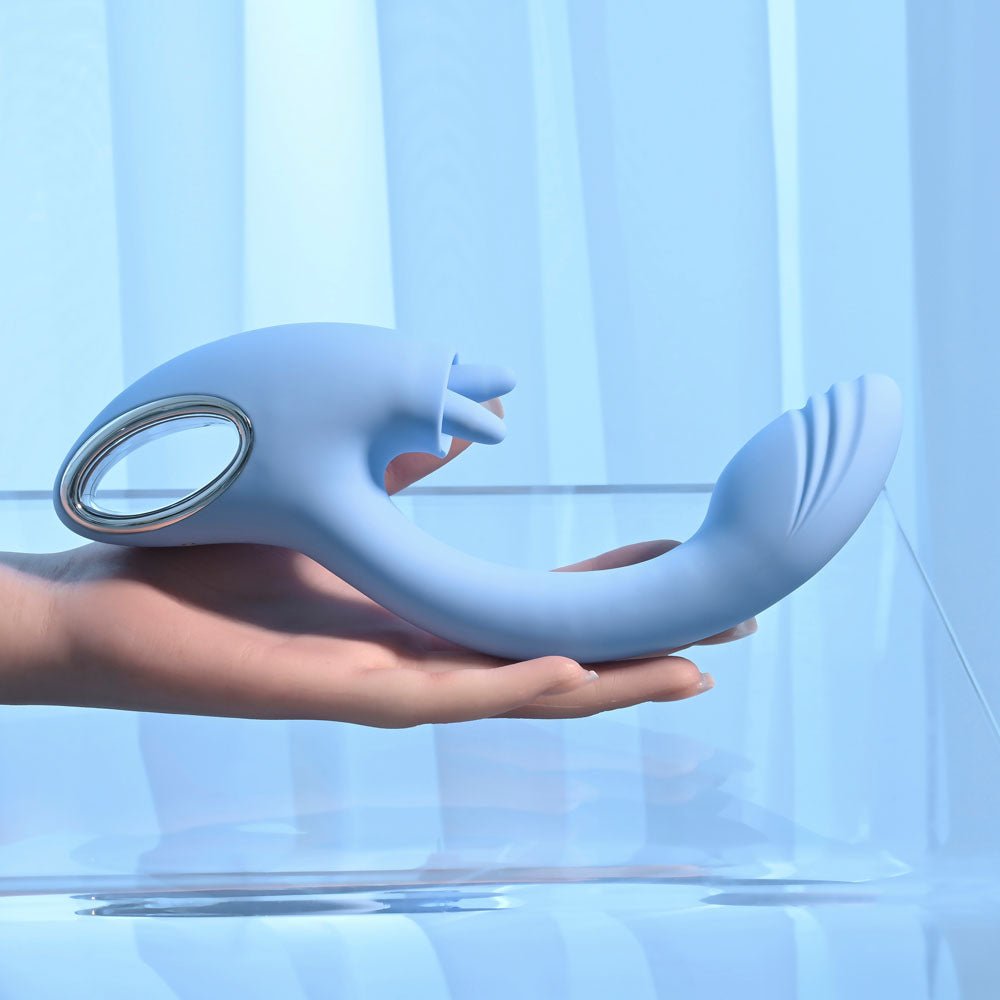 Playboy Pleasure SAPPHIRE SKY - Blue 21.6 cm USB Rechargeable Vibrator with Double Tongue Stimulator - silkandsin