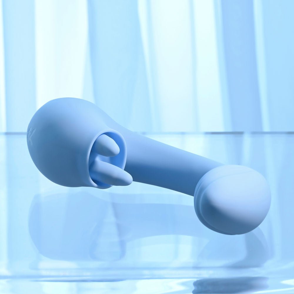 Playboy Pleasure SAPPHIRE SKY - Blue 21.6 cm USB Rechargeable Vibrator with Double Tongue Stimulator - silkandsin