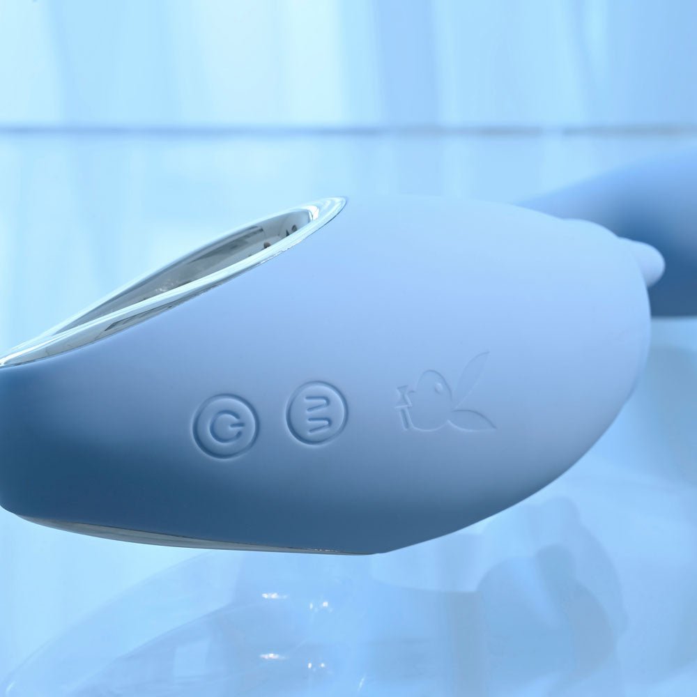 Playboy Pleasure SAPPHIRE SKY - Blue 21.6 cm USB Rechargeable Vibrator with Double Tongue Stimulator - silkandsin