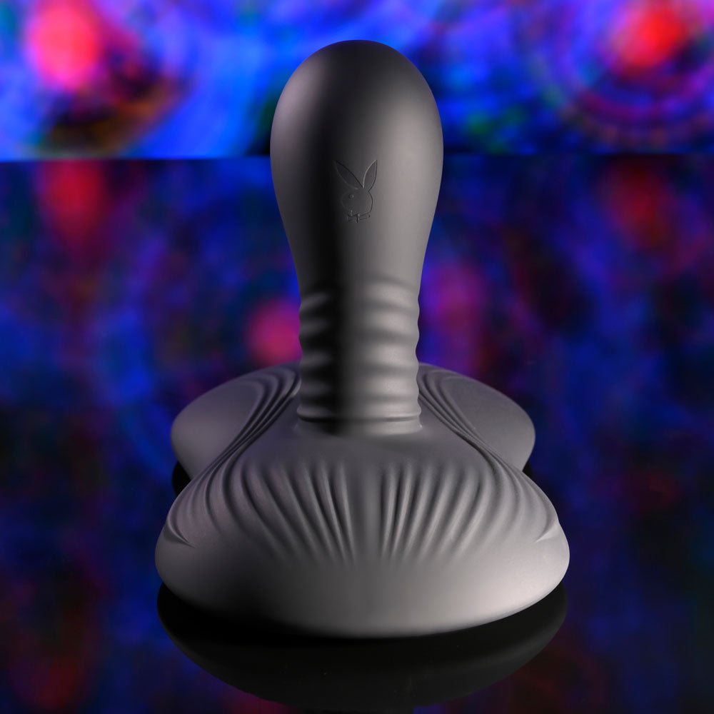 Playboy Pleasure SITTIN & SPINNIN - Black USB Rechargeable Spinning Vibrator & Grinder Pad with Remote - silkandsin