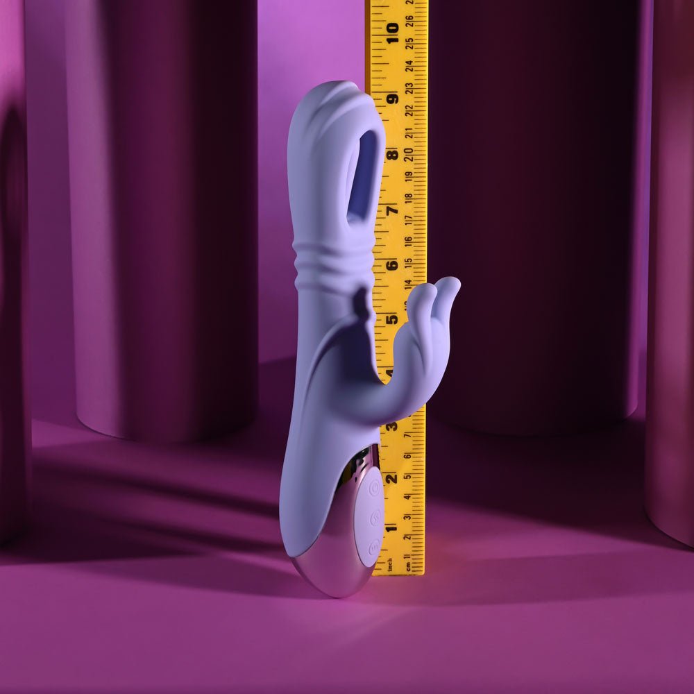 Playboy Pleasure TAP ME IN - Purple 24.2 cm USB Rechargeable Rabbit Vibrator with Tapping Shaft - silkandsin