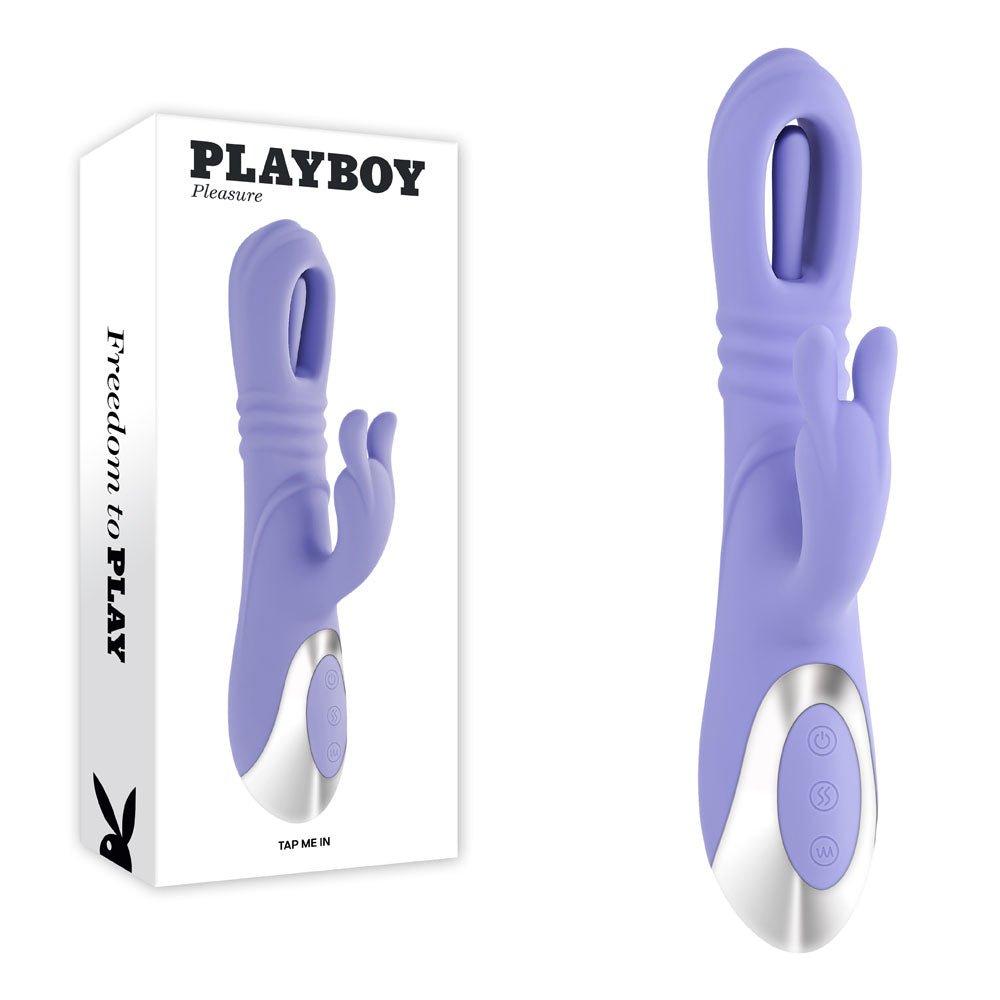 Playboy Pleasure TAP ME IN - Purple 24.2 cm USB Rechargeable Rabbit Vibrator with Tapping Shaft - silkandsin