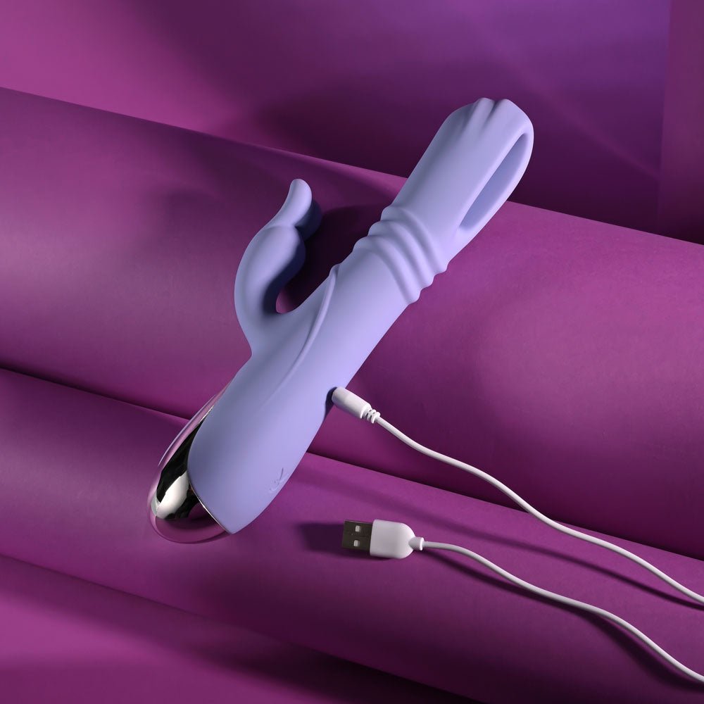 Playboy Pleasure TAP ME IN - Purple 24.2 cm USB Rechargeable Rabbit Vibrator with Tapping Shaft - silkandsin