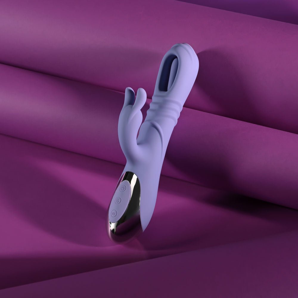 Playboy Pleasure TAP ME IN - Purple 24.2 cm USB Rechargeable Rabbit Vibrator with Tapping Shaft - silkandsin