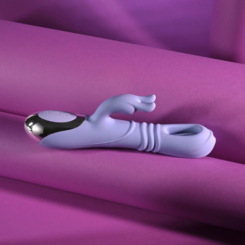 Playboy Pleasure TAP ME IN - Purple 24.2 cm USB Rechargeable Rabbit Vibrator with Tapping Shaft - silkandsin