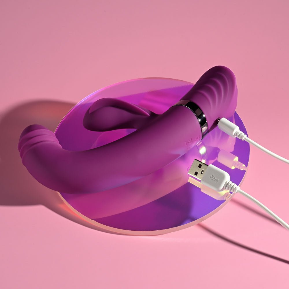 Playboy Pleasure TAP THAT - Purple 16.5 cm USB Rechargebale Rabbit Vibrator - silkandsin