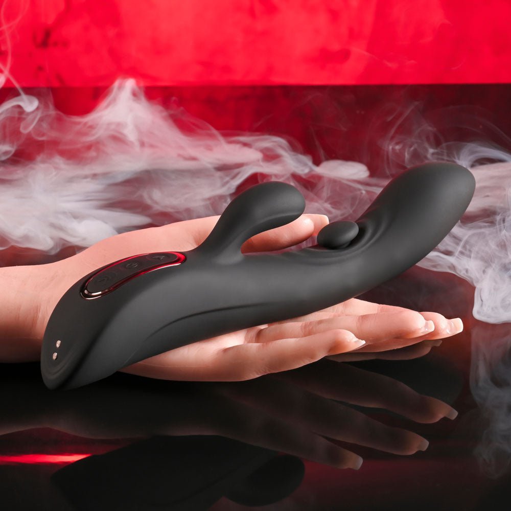 Playboy Pleasure THATS THE SPOT - Black 23.3 cm USB Rechargeable Rabbit Vibrator with G - Spot Tapper - silkandsin