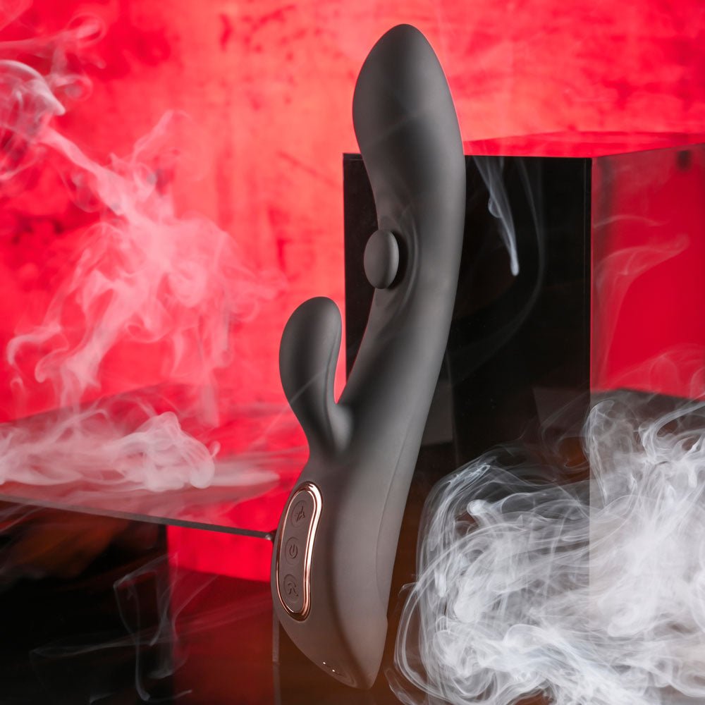 Playboy Pleasure THATS THE SPOT - Black 23.3 cm USB Rechargeable Rabbit Vibrator with G - Spot Tapper - silkandsin