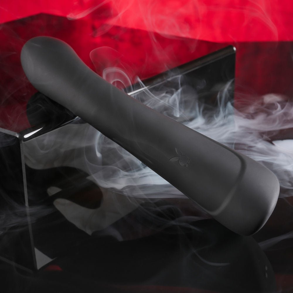 Playboy Pleasure THATS THE SPOT - Black 23.3 cm USB Rechargeable Rabbit Vibrator with G - Spot Tapper - silkandsin
