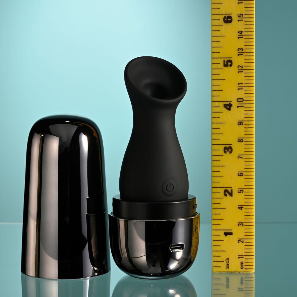 Playboy Pleasure THE JET SET - SUCKER - Black 10.3 cm Sucking Stimulator with Rechargeable Charging Case - silkandsin