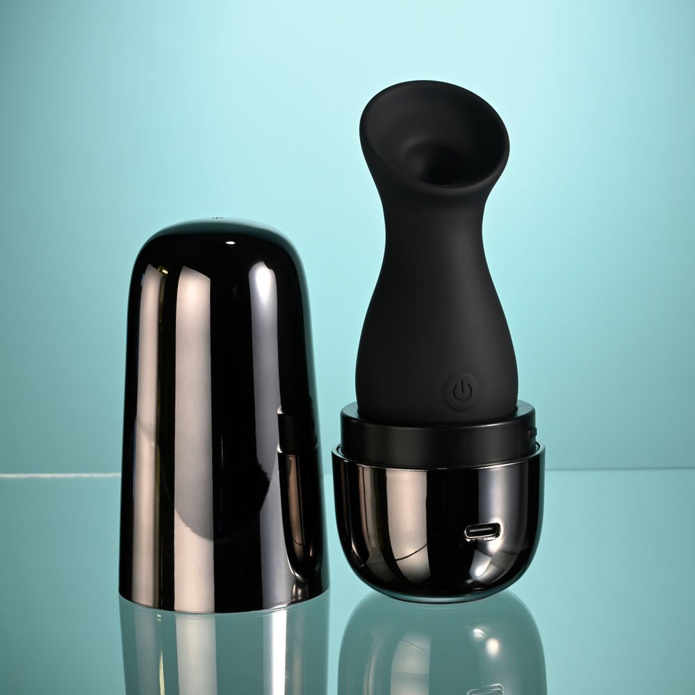 Playboy Pleasure THE JET SET - SUCKER - Black 10.3 cm Sucking Stimulator with Rechargeable Charging Case - silkandsin