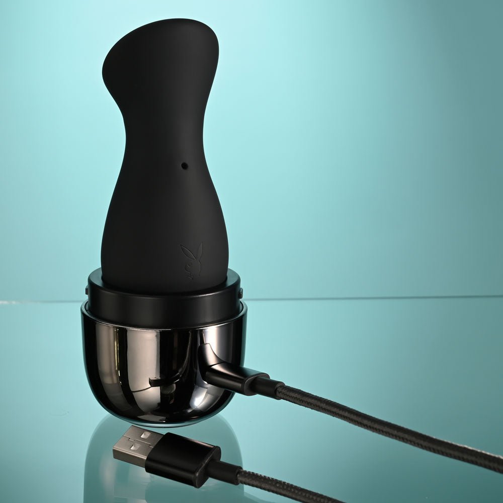 Playboy Pleasure THE JET SET - SUCKER - Black 10.3 cm Sucking Stimulator with Rechargeable Charging Case - silkandsin