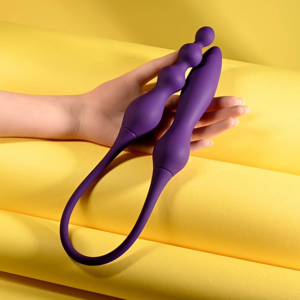 Playboy Pleasure THIS & THAT - Purple 60 cm USB Rechargeable Flexible Dual Ended Vibrator - silkandsin