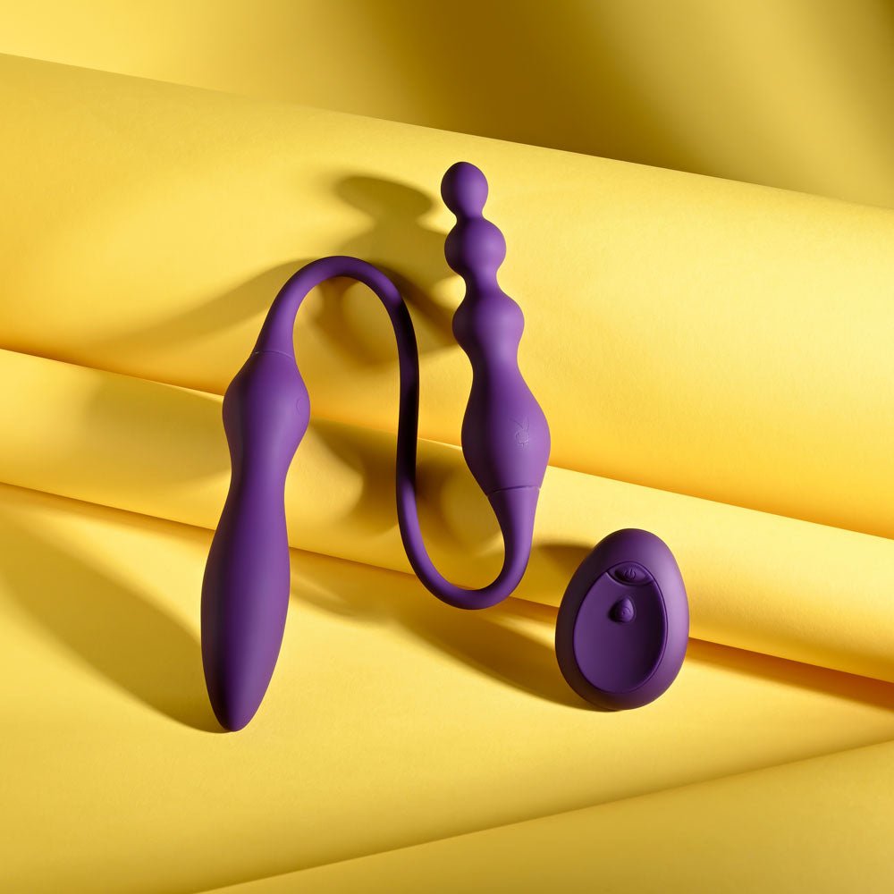 Playboy Pleasure THIS & THAT - Purple 60 cm USB Rechargeable Flexible Dual Ended Vibrator - silkandsin