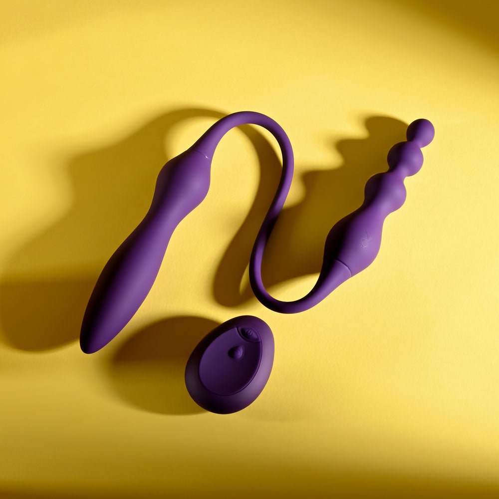 Playboy Pleasure THIS & THAT - Purple 60 cm USB Rechargeable Flexible Dual Ended Vibrator - silkandsin
