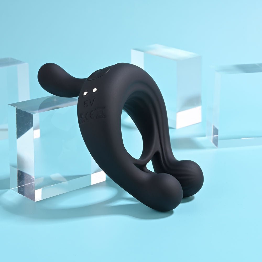Playboy Pleasure TRIPLE PLAY - Black USB Rechargeable Cock Ring with Wireless Remote - silkandsin