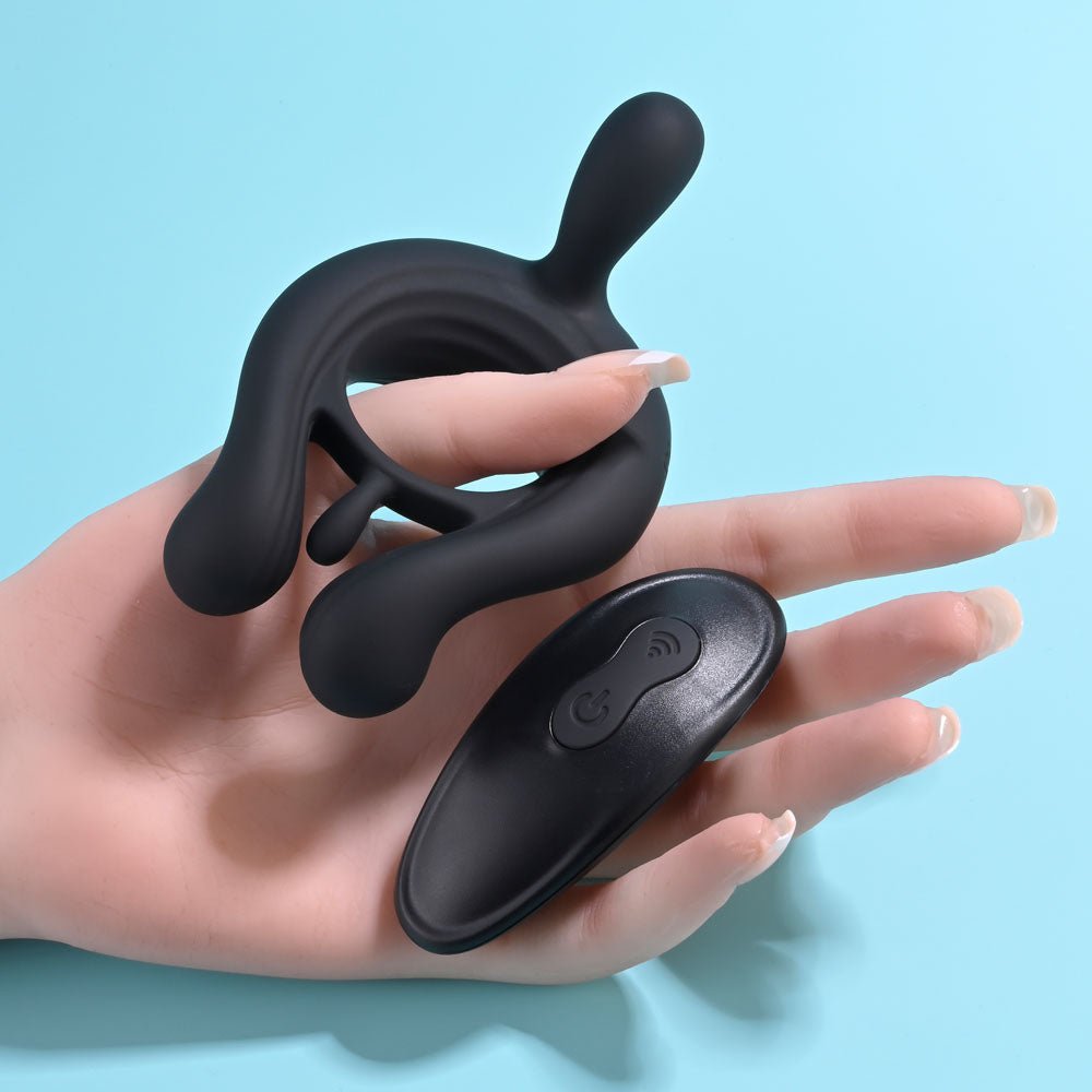 Playboy Pleasure TRIPLE PLAY - Black USB Rechargeable Cock Ring with Wireless Remote - silkandsin