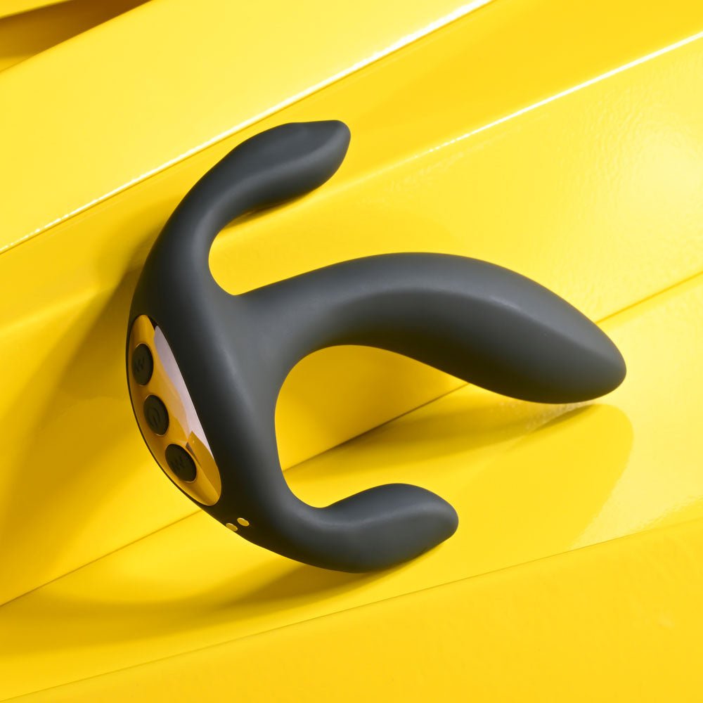 Playboy Pleasure TRIPLE THREAT - Black USB Rechargeable Triple Probe Vibrator - silkandsin