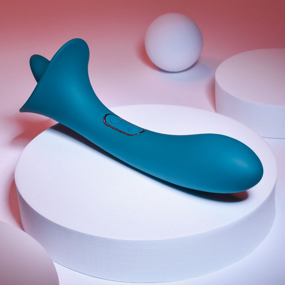 Playboy Pleasure TRUE INDULGENCE - Teal 21.3 cm USB Rechargeable Vibrator with Flicking Tip - silkandsin