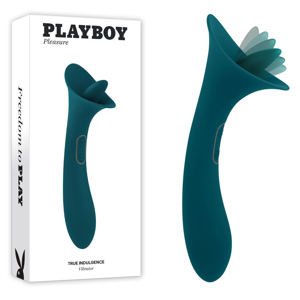 Playboy Pleasure TRUE INDULGENCE - Teal 21.3 cm USB Rechargeable Vibrator with Flicking Tip - silkandsin