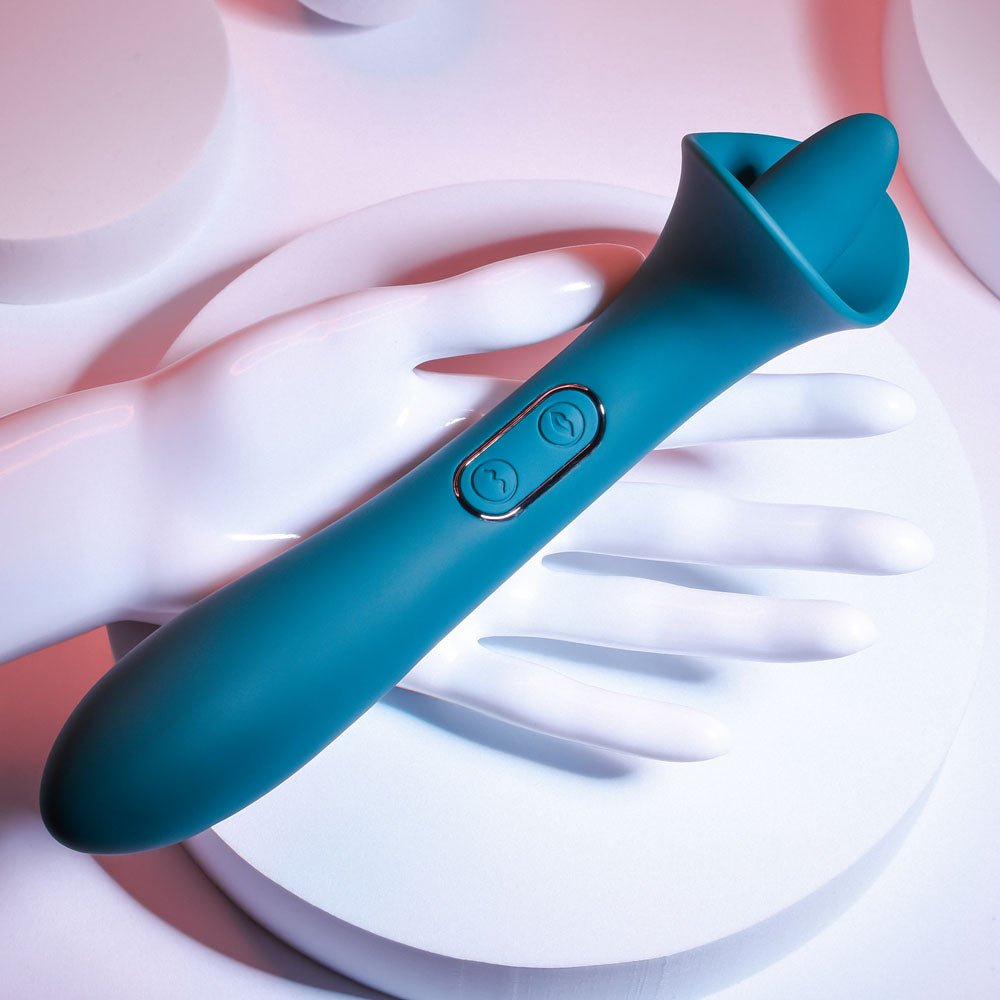 Playboy Pleasure TRUE INDULGENCE - Teal 21.3 cm USB Rechargeable Vibrator with Flicking Tip - silkandsin