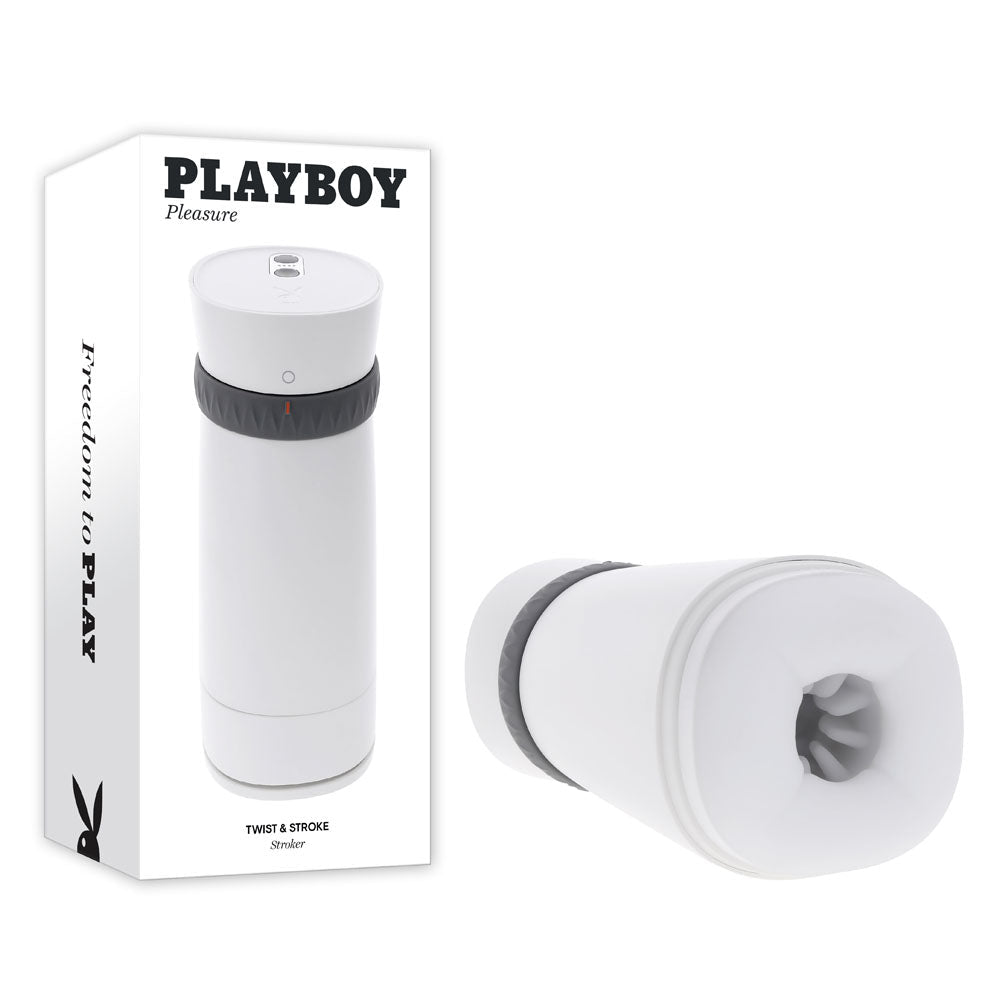 Playboy Pleasure TWIST & STROKE - White USB Rechargeable Heating Stroker with UV Cleaning - silkandsin