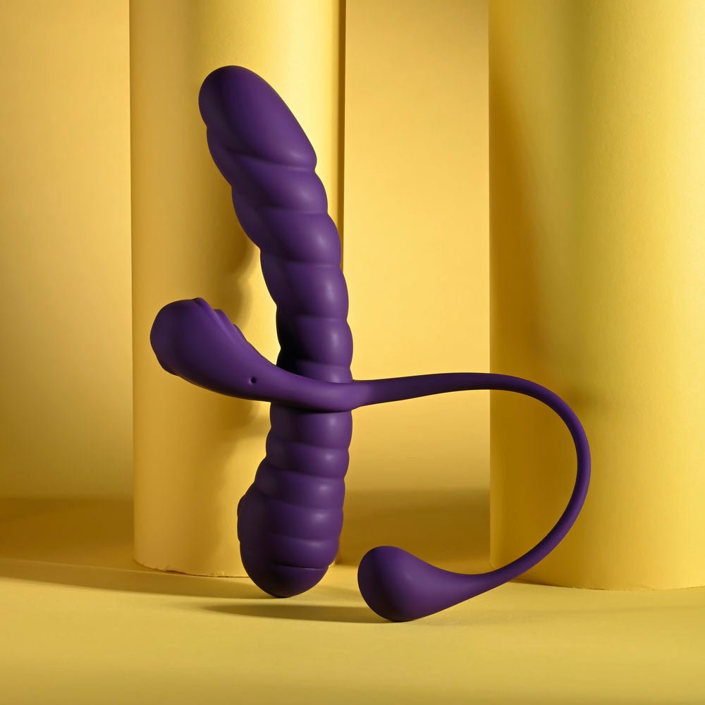 Playboy Pleasure TWISTED PLAYGROUND - Purple USB Rechargeable Vibrator and Cock Ring Kit - silkandsin