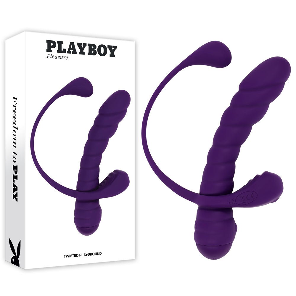 Playboy Pleasure TWISTED PLAYGROUND - Purple USB Rechargeable Vibrator and Cock Ring Kit - silkandsin
