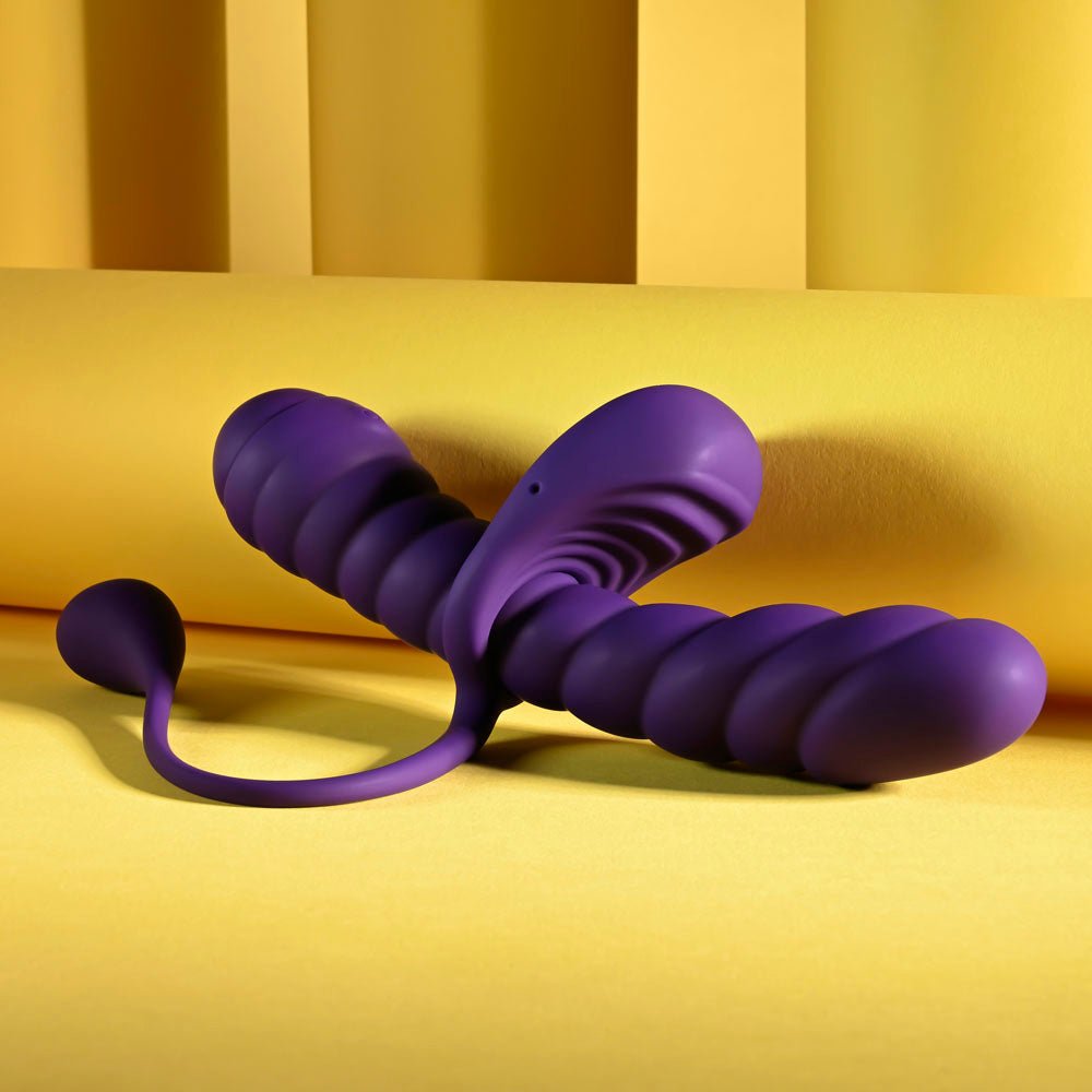 Playboy Pleasure TWISTED PLAYGROUND - Purple USB Rechargeable Vibrator and Cock Ring Kit - silkandsin