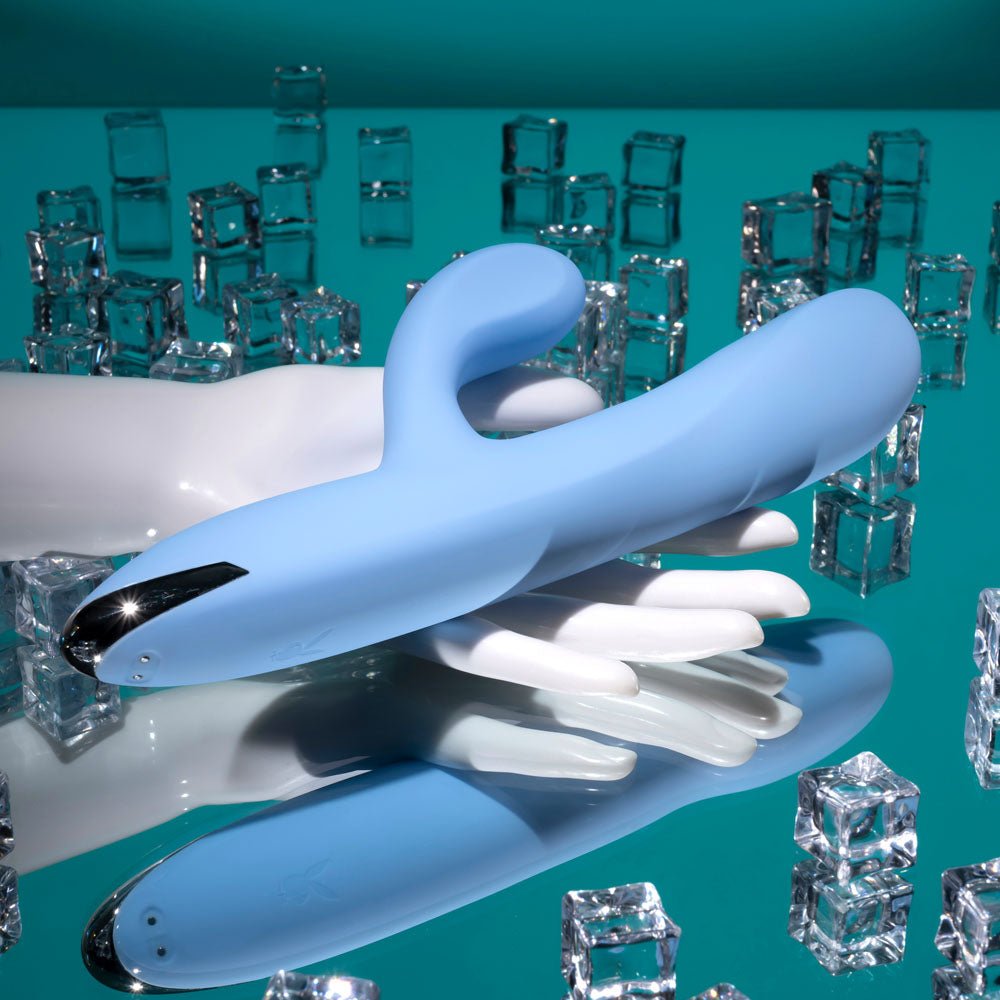 Playboy Pleasure UP AND AWAY - Blue 26.7 cm USB Rechargeable Rabbit Vibrator - silkandsin