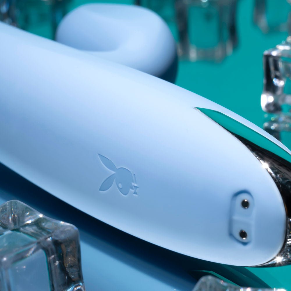 Playboy Pleasure UP AND AWAY - Blue 26.7 cm USB Rechargeable Rabbit Vibrator - silkandsin