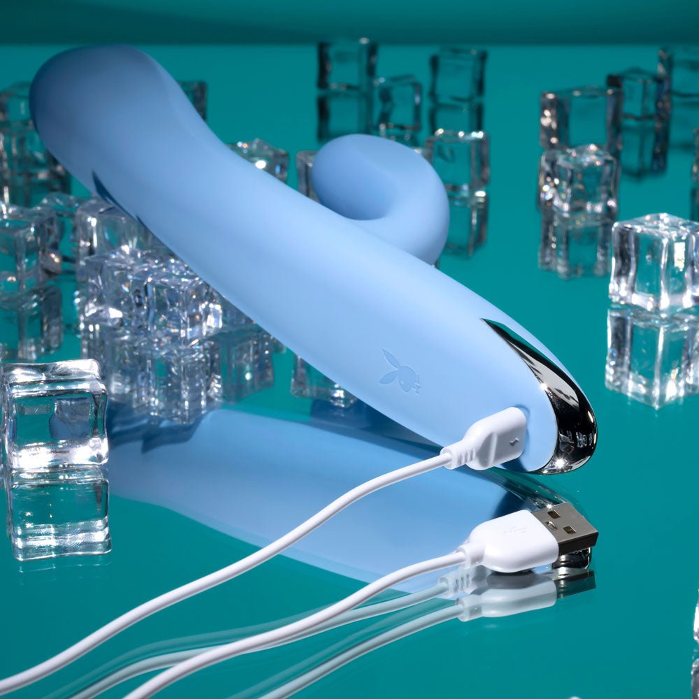 Playboy Pleasure UP AND AWAY - Blue 26.7 cm USB Rechargeable Rabbit Vibrator - silkandsin