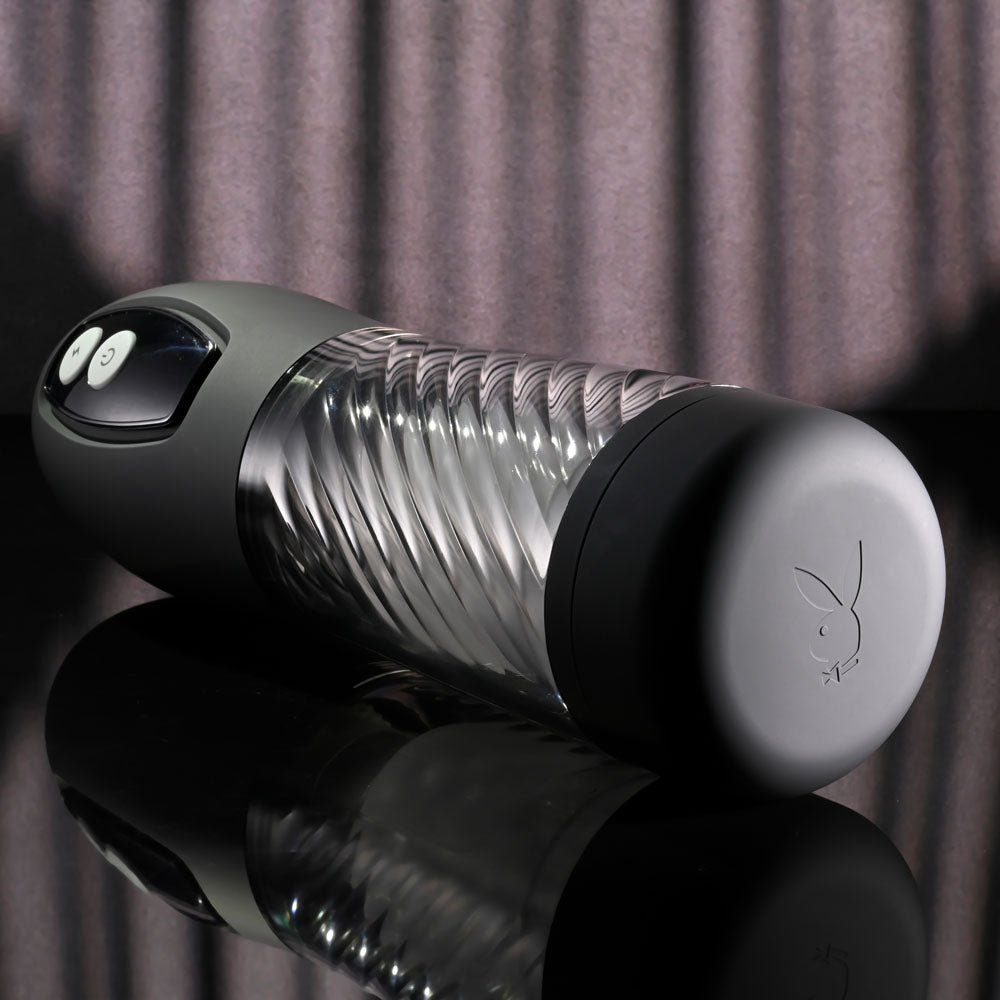 Playboy Pleasure WHIRLWIND - Clear USB Rechargeable Thrusting and Spinning Auto Stroker - silkandsin