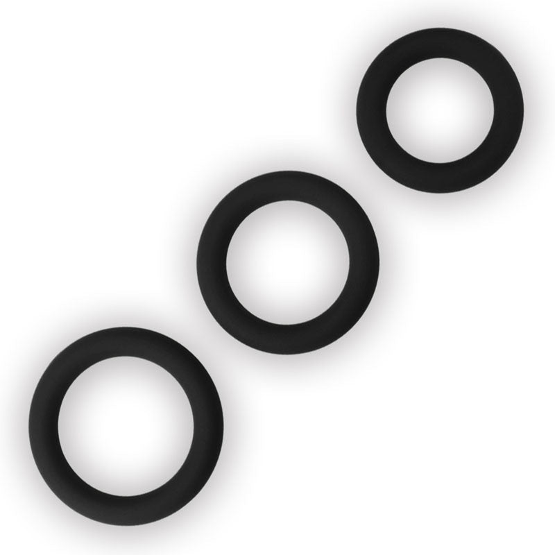 Power Plus Soft Silicone Snug Ring - Black Cock Rings - Set of 3 Sizes - Silk and Sin