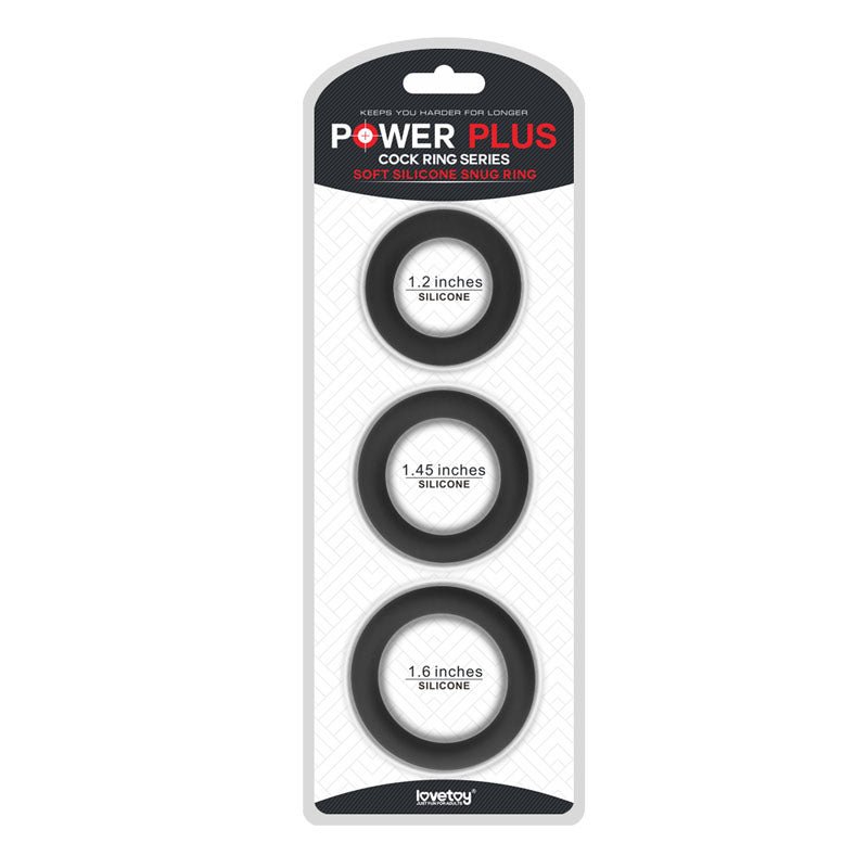 Power Plus Soft Silicone Snug Ring - Black Cock Rings - Set of 3 Sizes - Silk and Sin