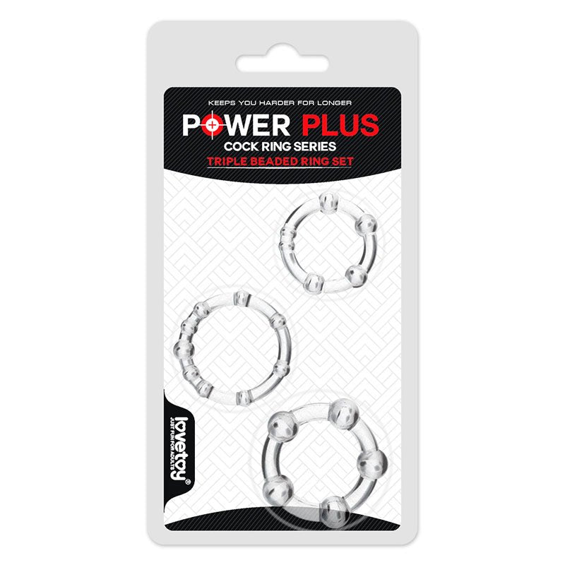 Power Plus Triple Beaded Ring Set - Clear Cock Rings - Set of 3 - Silk and Sin