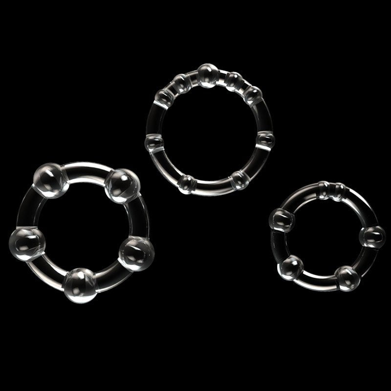 Power Plus Triple Beaded Ring Set - Clear Cock Rings - Set of 3 - Silk and Sin